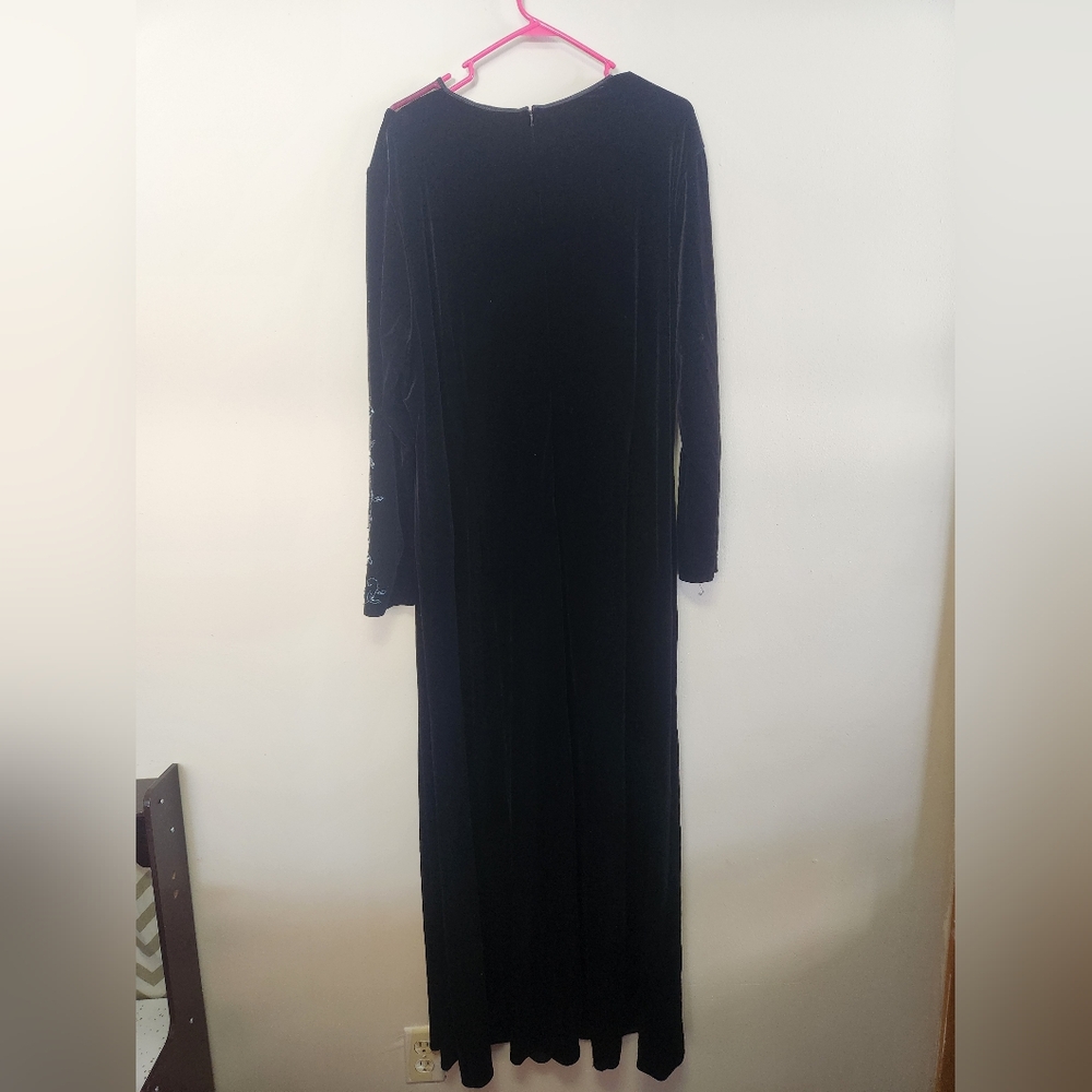 Patra Vtg Mother Beaded Velour Velvet 24W Dress Black Long Evening Goth 90s Y2K - Picture 9 of 10